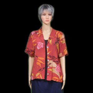 Vintage CABRAIS COLLECTION Layered Look Button Down Floral Red SS Blouse